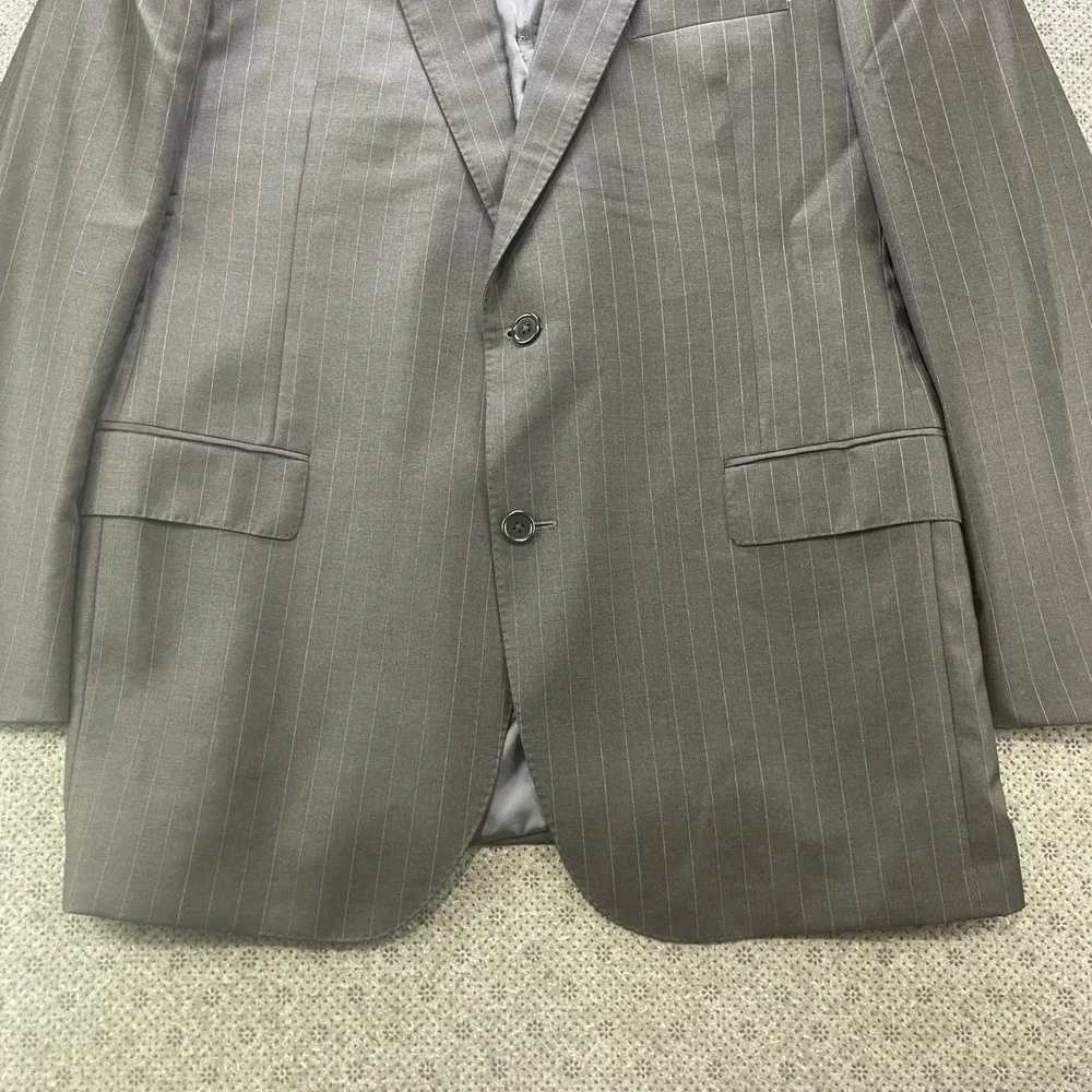 Jos A Bank Signature Gold 43L W36xL34 Grey Pinstripe Wool Suit Pleated Cuffed